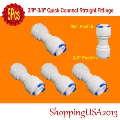 5 PC  3/8-3/8 Quick Connect Straight Fitting Connector Connection Push In - Image 1 of 4