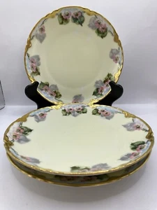 Antique Set of (3)MZ Austria Scalloped Hand Painted Flowers Gold Trim Plates7.5” - Picture 1 of 10
