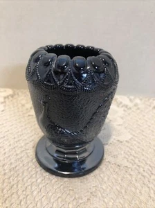 Westmoreland Art Glass Peacock Vase Black Carnival - Picture 1 of 8
