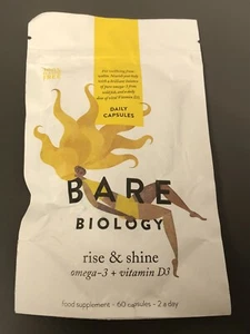 Bare Biology Rise & Shine Omega 3 Fish Oil + Vitamin D3 60 Capsules REFILL POUCH - Picture 1 of 3