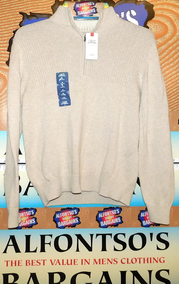 Men's IZOD Saltwater 1/4 Zip Hyannis Sweater Mock Turtleneck Rock Heather Medium