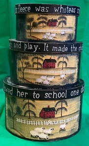 3 Primitive Rustic Hand Painted Nesting Boxes Mary Had A Little Lamb Rhyme - Picture 1 of 18