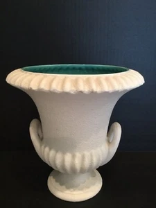VTG Royal Haeger White Turquoise Textured Lava Glaze Vase Urn Ruffled Edge 9.25” - Picture 1 of 7