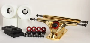 Longboard trucks and wheels combo 70mm white wheels gold 180mm trucks - Picture 1 of 5
