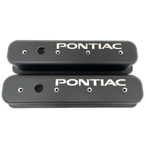 Small Block Chevy Tall Vortec Center Bolt Valve Covers, Engraved Pontiac, Black - Picture 1 of 9