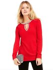 Women's INC International Concepts Red Embellished Keyhole Sweater Sz Medium