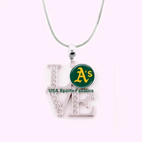 MLB - Oakland Athletics Team Love Necklace With Rhinestones On A 925 Snake Chain Cover