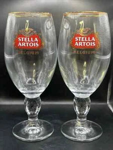 2 STELLA ARTOIS GLASSES GOLD RIMMED BELGIUM PILSNER BEER GLASSES 40 CL - Picture 1 of 4