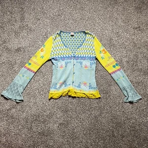Oililiy Knitted Cardigan Size 8UK 4US S Crochet Multicolour Vintage Floral Boho - Picture 1 of 14