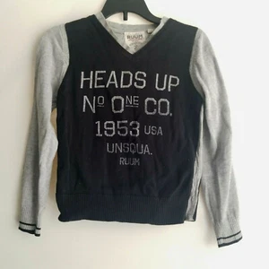 Boys Sweater Top Size 7-8 Black Grey Blue Stripes Pullover V Neck RUUM - Picture 1 of 3