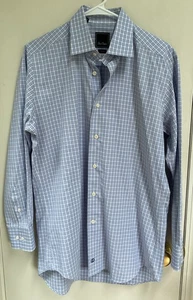 David Donahue Trim Fit Herren 16 32/33 blau lila kariert 100 % Baumwolle Hemd - Bild 1 von 3
