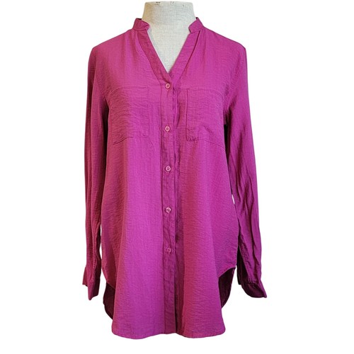 Versace camicia donna rosa con bottoni grande tunica lino tasche lunghe rotolo