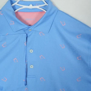 Johnnie-O Polo Shirt Men's Size Large Blue Final Bourbon Glass Shots UPF 50+ - Picture 1 of 8