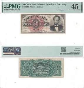 50 Cent 4th Issue Fractional Currency Fr-1374 PMG XF-45 - Picture 1 of 3