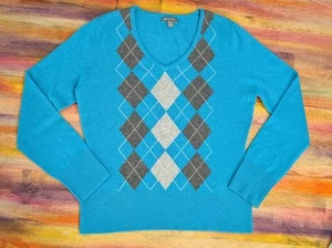 ⭐APT. 9 Damen 100% KASCHMIR Pullover Langarm Pulli Oberteil V-Ausschnitt Argyle L - Bild 1 von 9