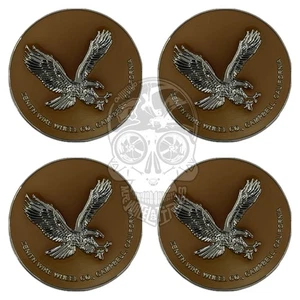 4-Brown on Chrome Lowrider Wire Wheel Metal Chips Emblems - Picture 1 of 6