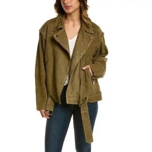 Ted Baker Women's Louiey Perforated Suede Biker Jacket olive sz TB 3 8-10 medium - Picture 1 of 16