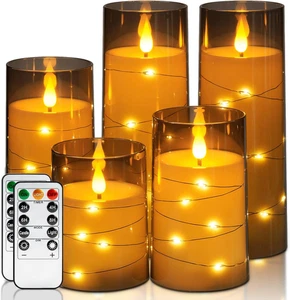 Flameless LED Candles with Timer 5 Pc Flickering Flameless Candles for Romantic - Picture 1 of 12
