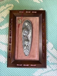 Vintage Peltro Inciso A Mano Our Lord, Mary & Child Framed Pewter Wall Hanging - Picture 1 of 6
