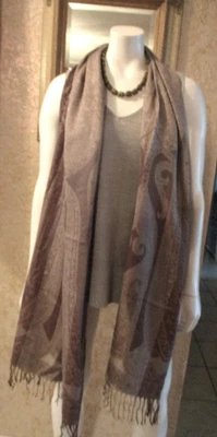 Винтажная коллекция восемнадцать нейтральный дизайн пейсли бахрома шаль длинный шарф надежном - Изображение 1 из 4