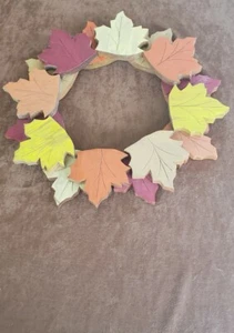 Solid Wooden Oak Leaves 16" WREATH W/ Hanger Fall Autumn. Harvest Thanksgiving  - Picture 1 of 7