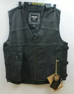 NEW - Highway 21- Leather Vest - Adjustable Waist Concealed Carry Pocket - Large - Foto 1 di 6