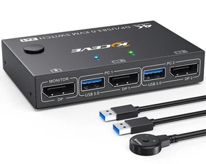 Commutateur KVM USB 3.0 DisplayPort 4K @ 144 Hz commutateur KVM 2 PC 1 monite... - Photo 1/9