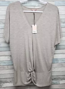 Top Juicy Couture piccolo donna Dolman manica nodo davanti luna rock grigio beige nuovo - Foto 1 di 8