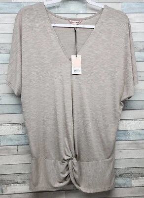 Juicy Couture Top Small Womens Dolman Sleeve Knot Front Moon Rock Gray Beige New - Image 1 of 4