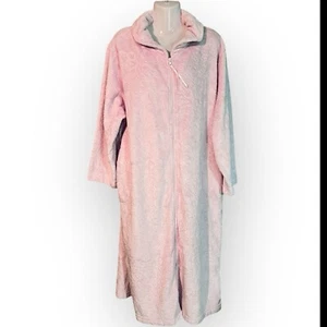 KAREN NEUBURGER XL Fluffy Full Zip Robe Pink Rose Texture Soft Pockets 47” - Picture 1 of 12