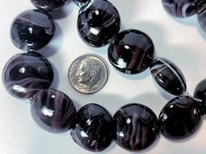 1 Std(19-21) Dark Purple White Swirls Lampwork Glass 18-21mm Round Coin Beads * - Picture 1 of 4