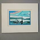 Killer Whale Art Work Signed Lithograph Ocean Print Vibrant Coastal Bright Blues