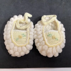 Vtg Yellow Embroidered Baby Booties Crocheted  - Picture 1 of 4