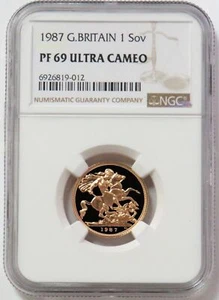 1987 GOLD GREAT BRITAIN 1 SOVEREIGN QUEEN ELIZABETH COIN NGC PROOF 69 ULTRA CAM - Picture 1 of 2