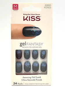 Kiss Medium Colla Unghie, Gel Lucido, Punte Glitterate e Blu Navy 60665 KGN03 - Foto 1 di 4