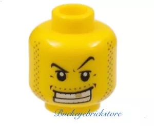 NEW Lego Male Prisoner MINIFIG HEAD Pirate Black Beard GOLD TOOTH Gangster Agent - Picture 1 of 1