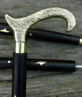 Bastón de madera victoriano de latón de diseño vintage estilo antiguo Foto 1 de 4