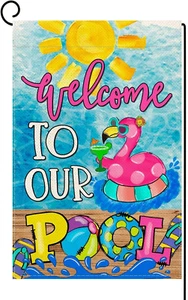 Summer Pool Flamingo Garden Flag Double Sided Summer Welcome Pool Small Yard Fla - Picture 1 of 12
