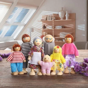 7 People Family Dolls Wooden House Furniture Figures for Children Pretend Gift - Picture 1 of 12