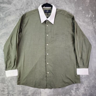GIORGIO BRUTINI Mens Shirt Green 17-17.5x34-35 Long Sleeve Button Up White Trim - Imagem 1 de 4