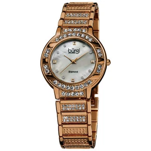 Women's Burgi BUR067RG Crystal Bezel Mother of Pearl Diamond Dial Bracelet Watch - Picture 1 of 7