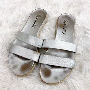 Splendididi sandali estivi Brittani punta aperta casual argento metallizzato slip on 6,5 - Foto 1 di 6