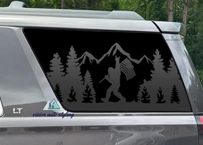 Calcomanía para GMC Yukon 2015-2020 cuarto de ventana Sasquatch Bigfoot Mountain Tree Foto 1 de 4
