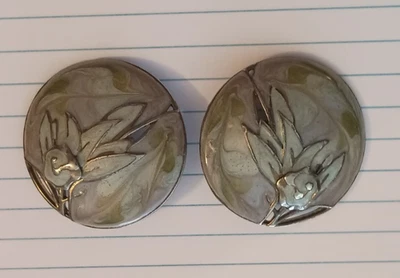 BEREBI VINTAGE ENAMELED FLORAL DESIGN CLIP-ON EARRINGS & HALLMARKED FROM ESTATE - Image 1 of 4