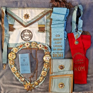 Vintage Masonic ROAB Buffalo Bundle: Apron Book Cuffs Sash Chain Collar. Antique - Picture 1 of 16