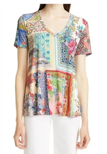 Camiseta Johnny Was Anika Patchwork Floral Cuello en V Columpio Mujer Mediana - Imagen 1 de 8