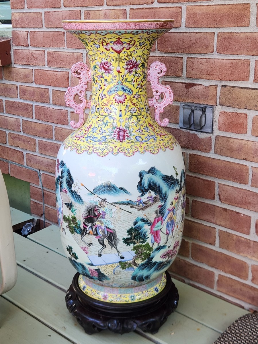 中国 大精乾隆年製？ 花器？ 詳細不明 壺 [花柄] 福寿園 神品 乾隆年製 丸形 中国雑貨 フラワーベース