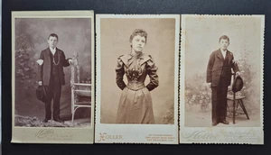 Antique Lot of 3 San Francisco Lady and Young Boy Cabinet Cards by HOLLER - Picture 1 of 7