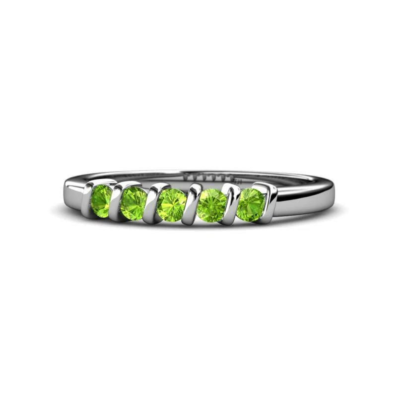 TriJewels Round Peridot Bar Set Wedding Band Ring 5/8 ctw in 14K Gold JP:107256 - Image 1 of 1