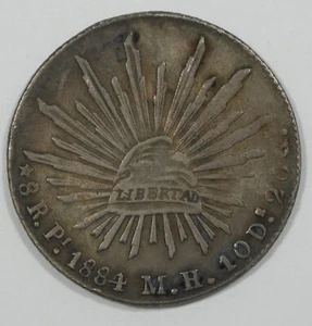 1884 Pi MEXICO Silver 8 Reales Coin VERY FINE - Imagen 1 de 4